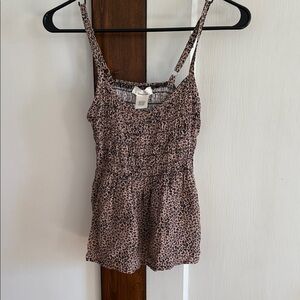 Smocked Leopard Print Spaghetti Strap